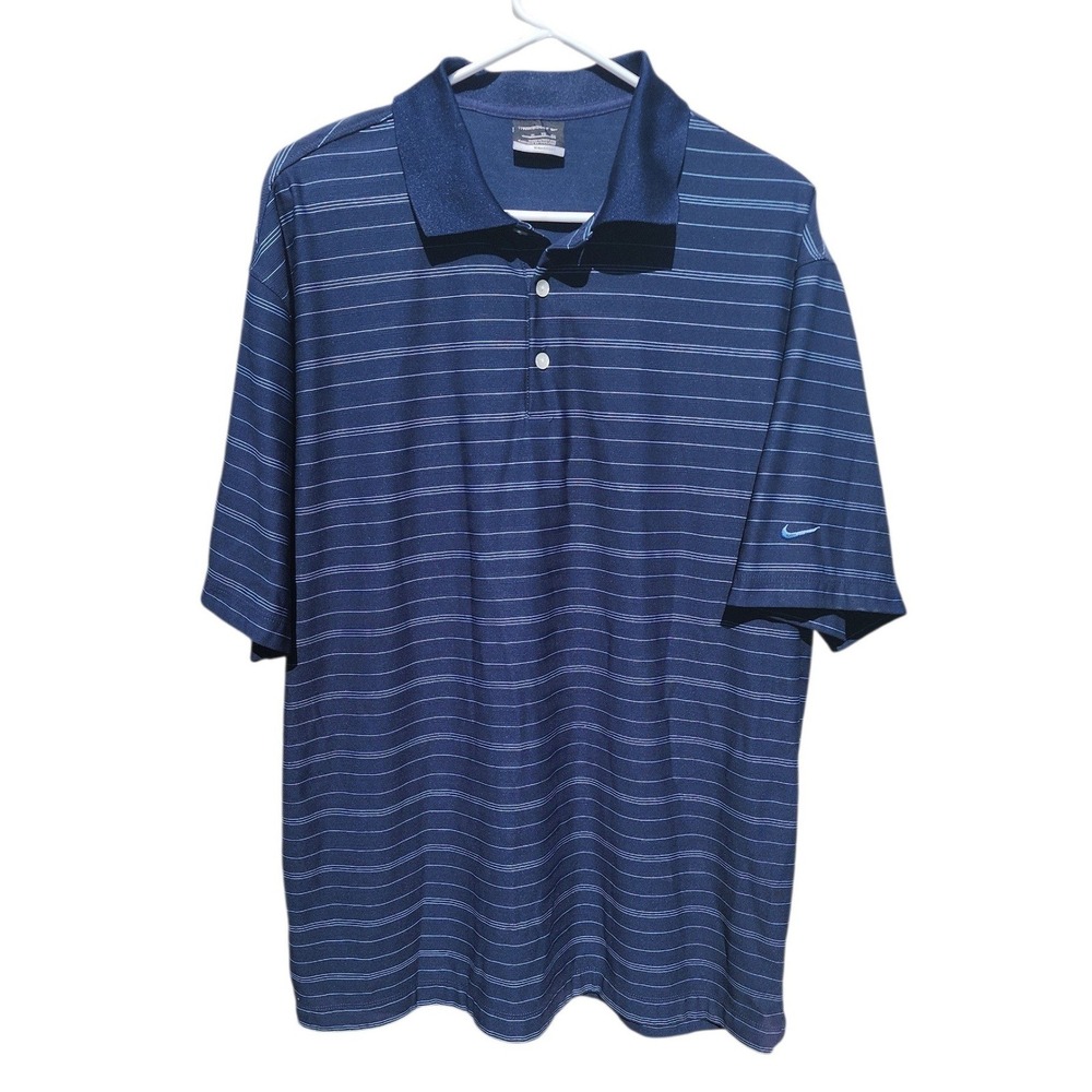 Nike Golf Fit Dry Polo Shirt Mens XL Navy Blue Striped Short Sleeve RN56323 - Picture 1 of 6